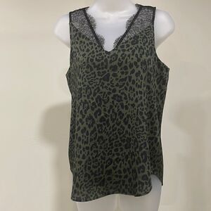 NWOT Express leopard and lace olive and black blouse. Size S.  (4/6).